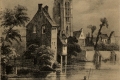 15 L'église Saint-Spire et un des quatre moulins du canal de la boucherie à sa jonction avec la rivière de Juisne, 1839